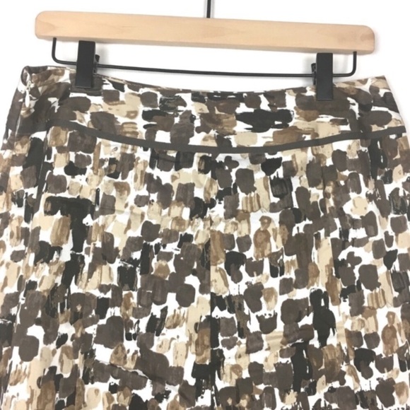 ANN TAYLOR Skirt A Line Flowy Brown Tan Paint Swipe Abstract Neutral Petite 8P - Picture 5 of 9